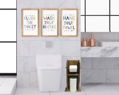 BK Home Doğal Masif Ahşap Tuvalet Kağıtlığı ve Dekoratif 3’lü Retro Ahşap Tablo-3
