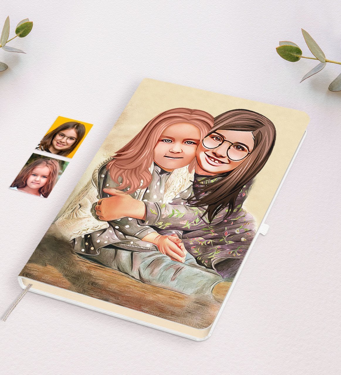 Kişiye Özel Kız Kardeşler Karikatürlü Beyaz Defter-4