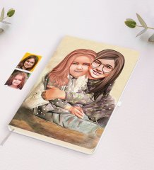Kişiye Özel Kız Kardeşler Karikatürlü Beyaz Defter-4