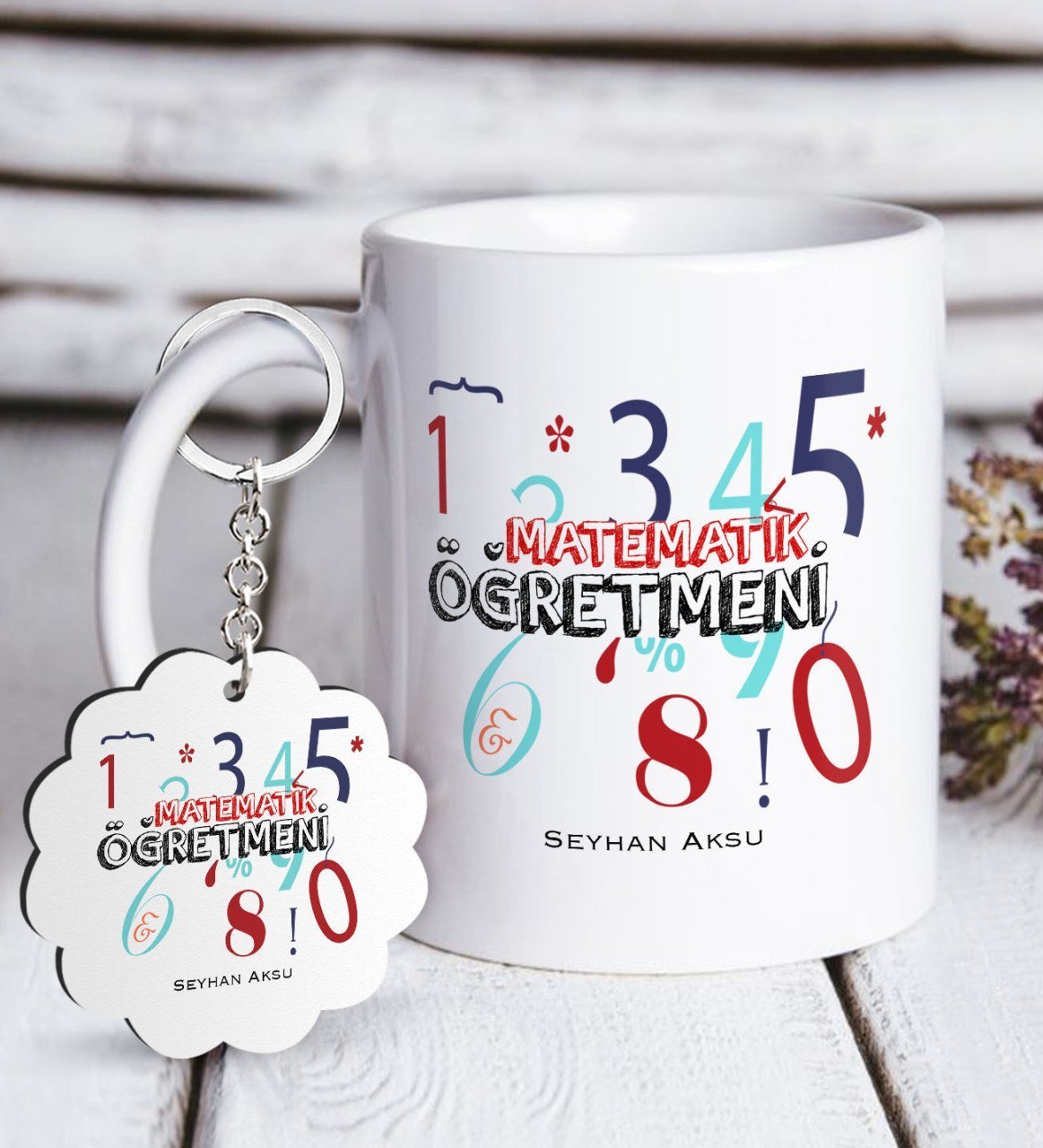 Kişiye Özel Matematik Öğretmeni Beyaz Kupa ve Anahtarlık Hediye Seti-4