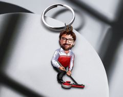 BK Gift Kişiye Özel Erkek Curling Karikatürlü Ahşap Anahtarlık-1 Sevgiliye Hediye, Arkadaşa Hediye, Doğum Günü Hediyesi