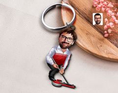 BK Gift Kişiye Özel Erkek Curling Karikatürlü Ahşap Anahtarlık-1 Sevgiliye Hediye, Arkadaşa Hediye, Doğum Günü Hediyesi