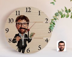 Kişiye Özel Erkek Milyoner Karikatürlü Otantik Ahşap Palet Saat-1