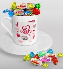 Kişiye Özel Sevgililer Günü Türk Kahvesi Fincanı ve Haribo Şeker Hediye Seti-133