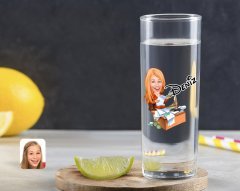 Kişiye Özel Renkli Baskılı Kadın Patron Karikatürlü Vodka Bardağı-6