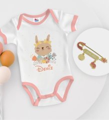 BK Kids Kişiye Özel İsimli Pembe Bebek Body Zıbın ve Kız Bebek İğnesi Hediye Seti-14
