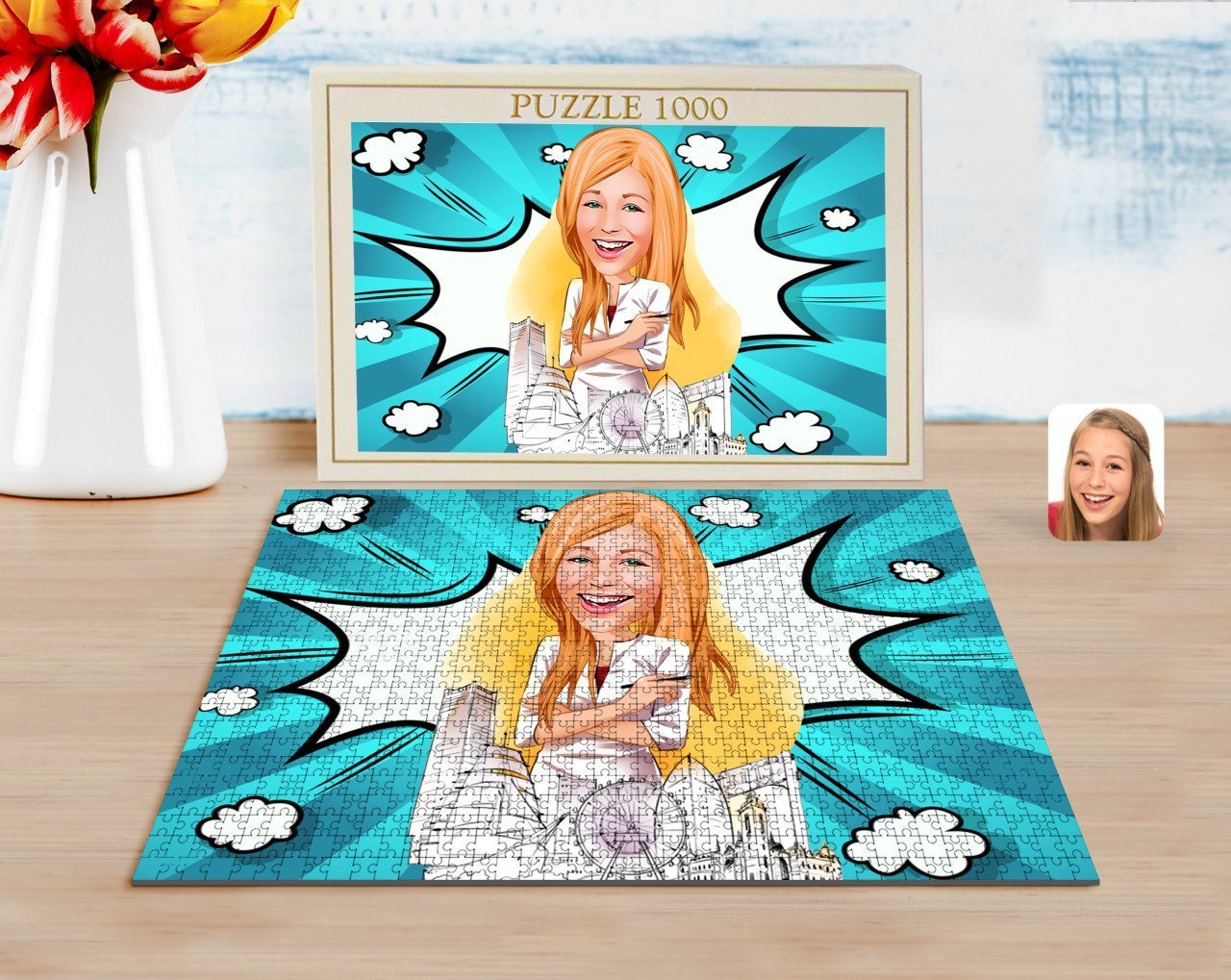 Kişiye Özel Kadın Mimar Karikatürlü 1000 Parça Profesyonel Puzzle-1