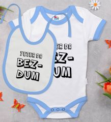 BK Kids Bezdum Tasarımlı Mavi Bebek Body Zıbın ve Mama Önlüğü Hediye Seti-3