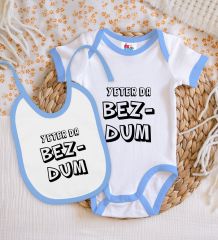 BK Kids Bezdum Tasarımlı Mavi Bebek Body Zıbın ve Mama Önlüğü Hediye Seti-3
