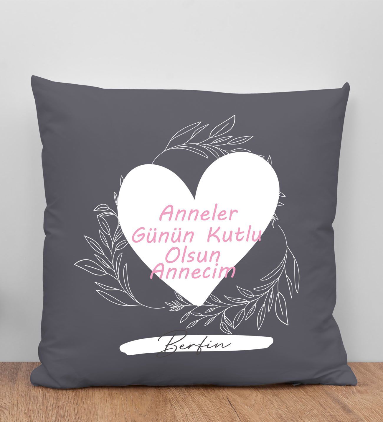 BK Gift Kişiye Özel İsimli Anneler Günü Tasarımlı Antrasit Kırlent Yastık, Anneye Hediye, Ev Dekorasyonu, Anneler Günü Hediyesi-2