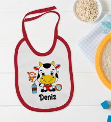 BK Kids Kişiye Özel İsimli Kırmızı Bebek Mama Önlüğü-34