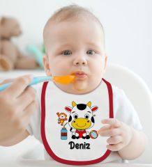 BK Kids Kişiye Özel İsimli Kırmızı Bebek Mama Önlüğü-34