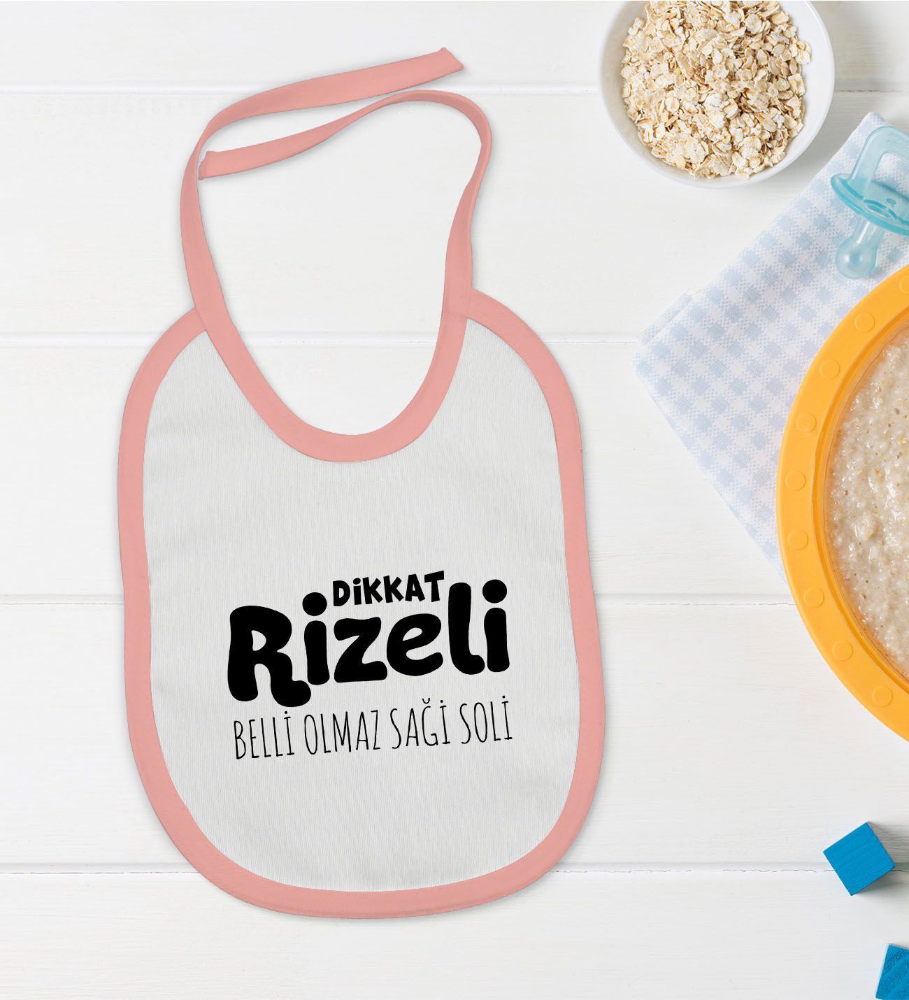 BK Kids Dikkat Rizeli Tasarımlı Pembe Bebek Mama Önlüğü-1