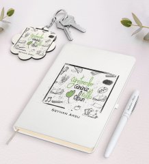 Kişiye Özel Öğretmenler Gününüz Kutlu Olsun Beyaz Defter Kalem ve Anahtarlık Hediye Seti-8