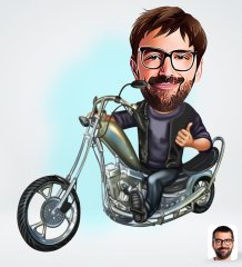 Kişiye Özel Erkek Motorcu Tasarımlı Dijital Karikatür-4