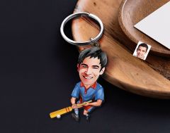 BK Gift Kişiye Özel Erkek Cricket Karikatürlü Ahşap Anahtarlık-1 Sevgiliye Hediye, Arkadaşa Hediye, Doğum Günü Hediyesi