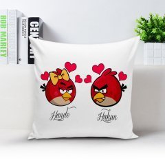 Kişiye Özel İsimli Love Birds Beyaz Yastık Kılıfı