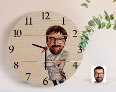 Kişiye Özel Erkek Kasap Karikatürlü Otantik Ahşap Palet Saat-1