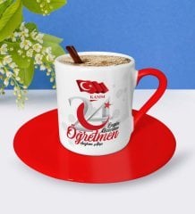 Kişiye Özel Bugün Günlerden Öğretmen Kırmızı Türk Kahvesi Fincanı - 2