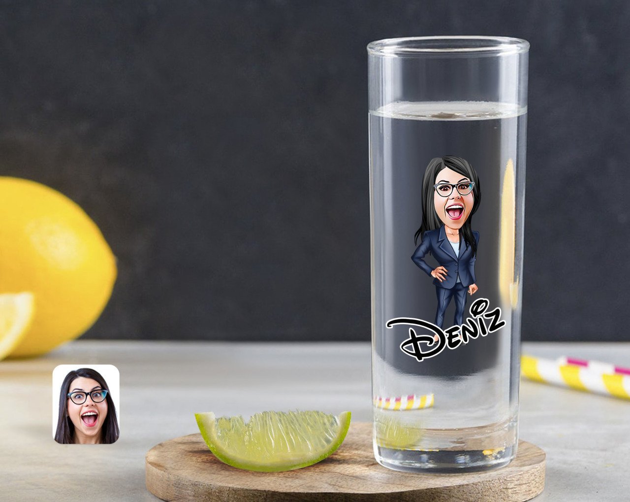 Kişiye Özel Renkli Baskılı Kadın Patron Karikatürlü Vodka Bardağı-4