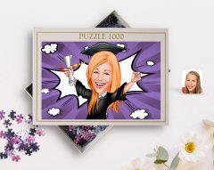 Kişiye Özel Kadın Mezun Karikatürlü 1000 Parça Profesyonel Puzzle-1