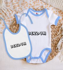 BK Kids Bezdum Tasarımlı Mavi Bebek Body Zıbın ve Mama Önlüğü Hediye Seti-2
