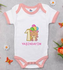 BK Kids 1 Yaşındayım Tasarımlı Pembe Bebek Body Zıbın-1