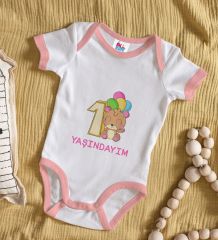 BK Kids 1 Yaşındayım Tasarımlı Pembe Bebek Body Zıbın-1