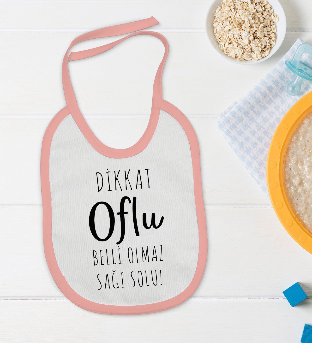 BK Kids Dikkat Oflu Tasarımlı Pembe Bebek Mama Önlüğü-1