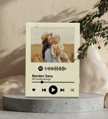 BK Gift Kişiye Özel Anne-Bebek Temalı Fotoğraflı Spotify Barkodlu Dekoratif Ahşap Çerçeve