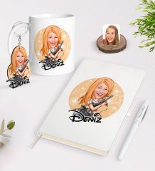 Kişiye Özel Kadın Kuaför Karikatürlü Beyaz Defter Kalem Kupa ve Anahtarlık Hediye Seti-2