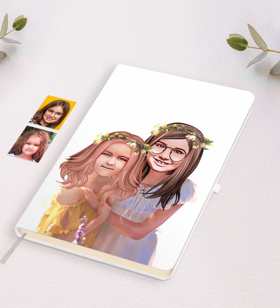 Kişiye Özel Kız Kardeşler Karikatürlü Beyaz Defter-2