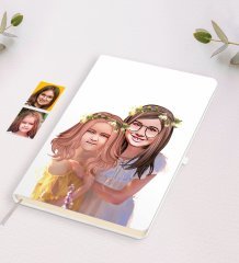 Kişiye Özel Kız Kardeşler Karikatürlü Beyaz Defter-2