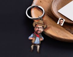 BK Gift Kişiye Özel Erkek Kovboy Karikatürlü Ahşap Anahtarlık-4 Sevgiliye Hediye, Arkadaşa Hediye, Doğum Günü Hediyesi