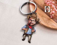 BK Gift Kişiye Özel Erkek Kovboy Karikatürlü Ahşap Anahtarlık-4 Sevgiliye Hediye, Arkadaşa Hediye, Doğum Günü Hediyesi