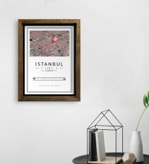 Kişiye Özel Renkli İstanbul Haritası Tasarımlı Doğal Masif Ahşap Çerçeveli Tablo 45x65cm-2