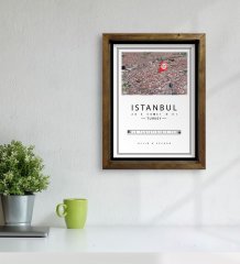 Kişiye Özel Renkli İstanbul Haritası Tasarımlı Doğal Masif Ahşap Çerçeveli Tablo 45x65cm-2