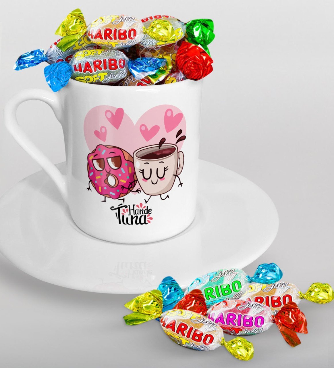 Kişiye Özel Sevgililer Günü Türk Kahvesi Fincanı ve Haribo Şeker Hediye Seti-131