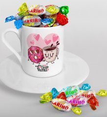Kişiye Özel Sevgililer Günü Türk Kahvesi Fincanı ve Haribo Şeker Hediye Seti-131
