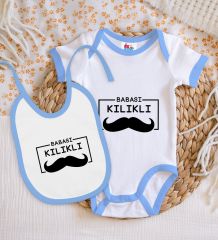 BK Kids Babası Kılıklı Tasarımlı Mavi Bebek Body Zıbın ve Mama Önlüğü Hediye Seti-1