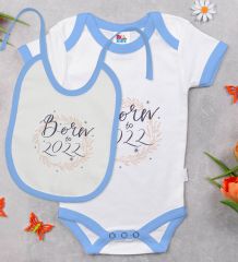 BK Kids Born To 2022 Tasarımlı Mavi Bebek Body Zıbın ve Mama Önlüğü Hediye Seti-1