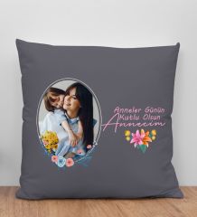 BK Gift Kişiye Özel Fotoğraflı Anneler Günü Tasarımlı Antrasit Kırlent Yastık, Anneye Hediye, Ev Dekorasyonu, Anneler Günü Hediyesi-1
