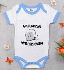 BK Kids Yıkılmadım Dinleniyorum Tasarımlı Mavi Bebek Body Zıbın-1