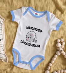 BK Kids Yıkılmadım Dinleniyorum Tasarımlı Mavi Bebek Body Zıbın-1