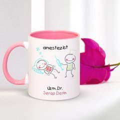 Kişiye Özel Mesleki Anestezist Pembe Kupa Bardak