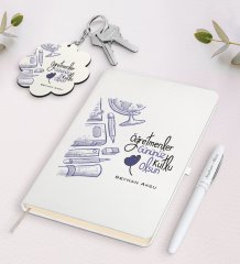 Kişiye Özel Öğretmenler Gününüz Kutlu Olsun Beyaz Defter Kalem ve Anahtarlık Hediye Seti-6