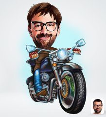 Kişiye Özel Erkek Motorcu Tasarımlı Dijital Karikatür-2