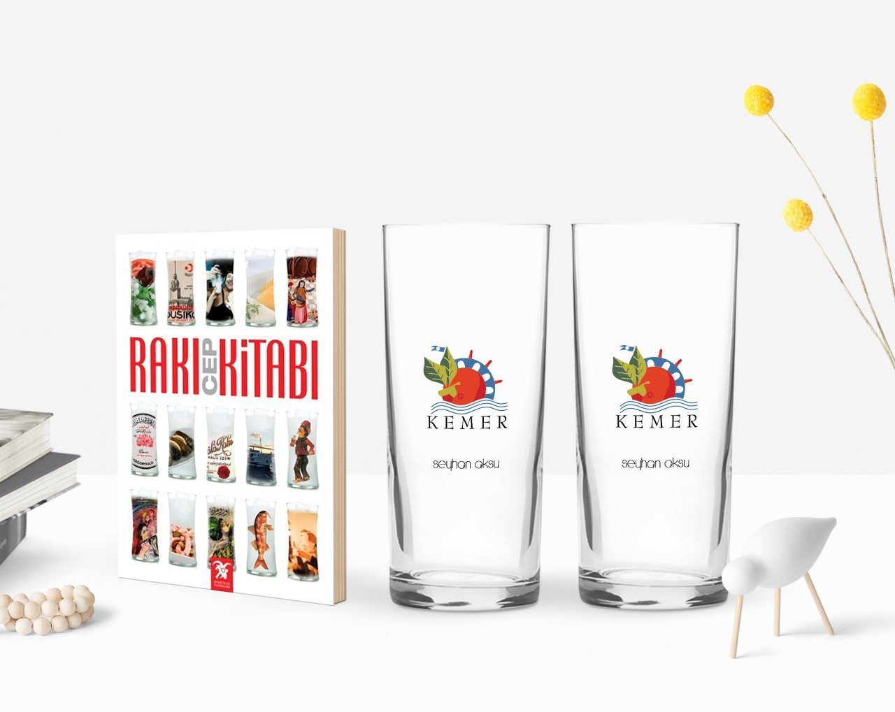 Kişiye Özel Renkli Baskılı Kemer Tasarımlı Turistik İkili Rakı Bardağı ve Rakı Cep Kitabı Hediye Seti-1