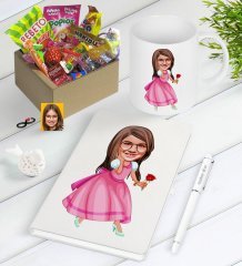 Kişiye Özel Kız Çocuk Prenses Karikatürlü Nostaljik Lezzetler Defter Kalem Kupa Hediye Seti-2