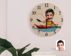 Kişiye Özel Erkek Kanocu Karikatürlü Otantik Ahşap Palet Saat-1